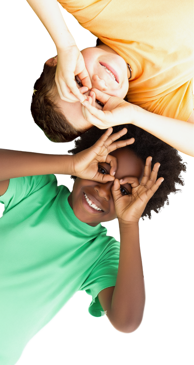 Kids smiling and playing.